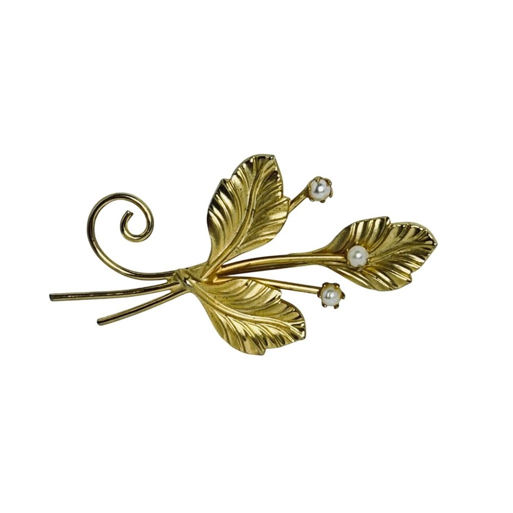 Vintage Gold Tone And Faux Pearl Bouquet Brooch (5759)